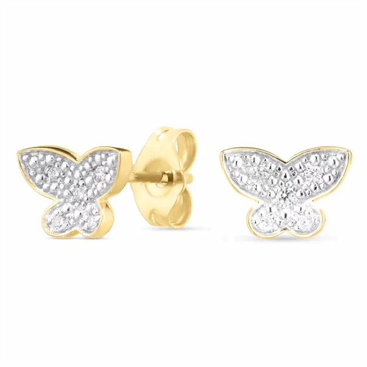 Schmetterlinge Brillantohrringen in 14 Karat Gold, rhodiniert mit Diamant