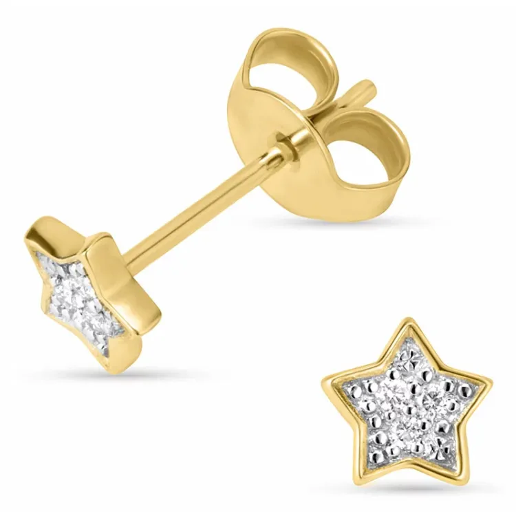 Stern Ohrstecker in 14 Karat Gold, rhodiniert mit Diamant