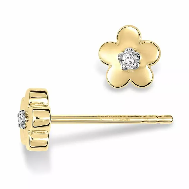 Blumen Diamantohrringe in 14 Karat Gold mit Diamanten