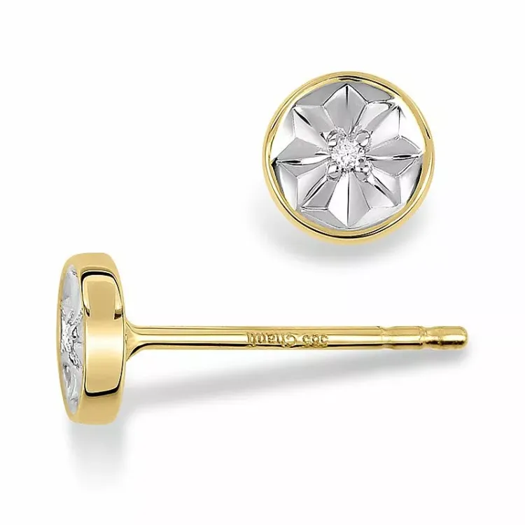runden Diamantohrringe in 14 Karat Gold und Weißgold mit Diamant