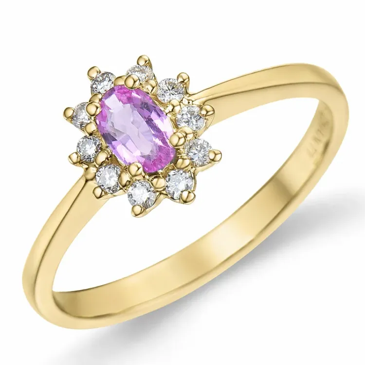 pink Saphir Rosettenring in 14 Karat Gold 0,35 ct 0,11 ct