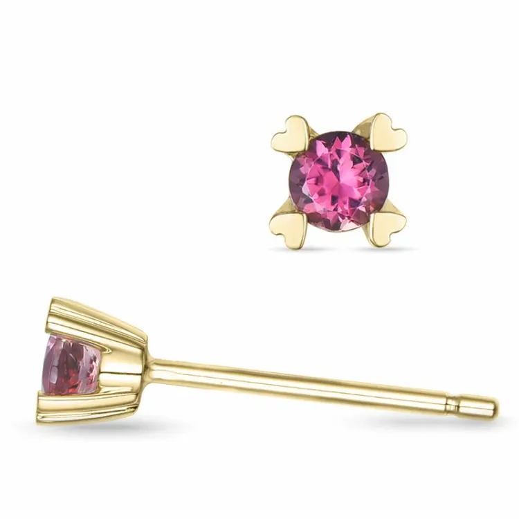 2 x 0,10 ct pink Turmalin Solitärohrstecker in 14 Karat Gold mit Turmalin