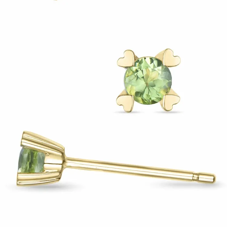 2 x 0,12 ct Peridot Solitärohrstecker in 14 Karat Gold mit Peridot