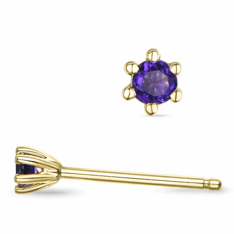 2 x 0,05 ct Amethyst Solitärohrstecker in 14 Karat Gold mit Amethyst