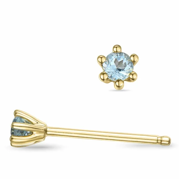 2 x 0,05 ct Aquamarin Solitärohrstecker in 14 Karat Gold mit Aquamarin