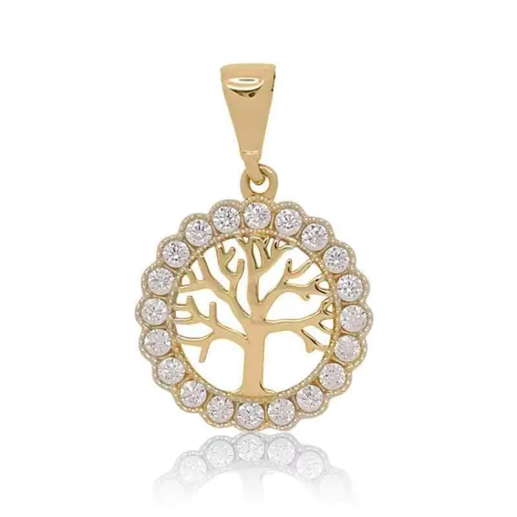 13 mm Lebensbaum Zirkon Anhänger aus 9 Karat Gold