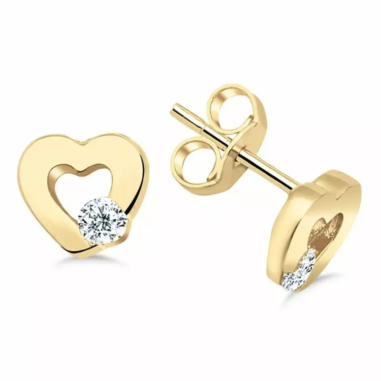 Herz Ohrstecker in 9 Karat Gold und Weißgold mit