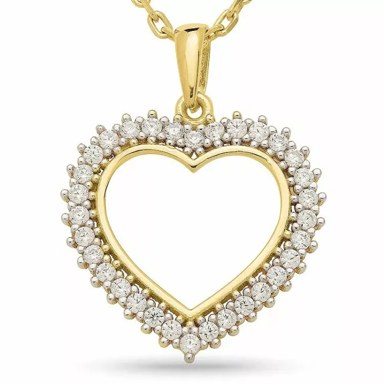 Herz Halskette aus vergoldetem Sterlingsilber und Herzförmiger Anhänger aus 9 Karat Gold