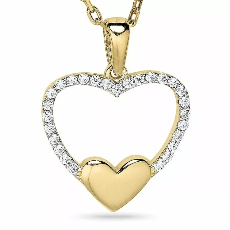 Herz halskette aus vergoldetem sterlingsilber und anhänger aus 9 karat gold