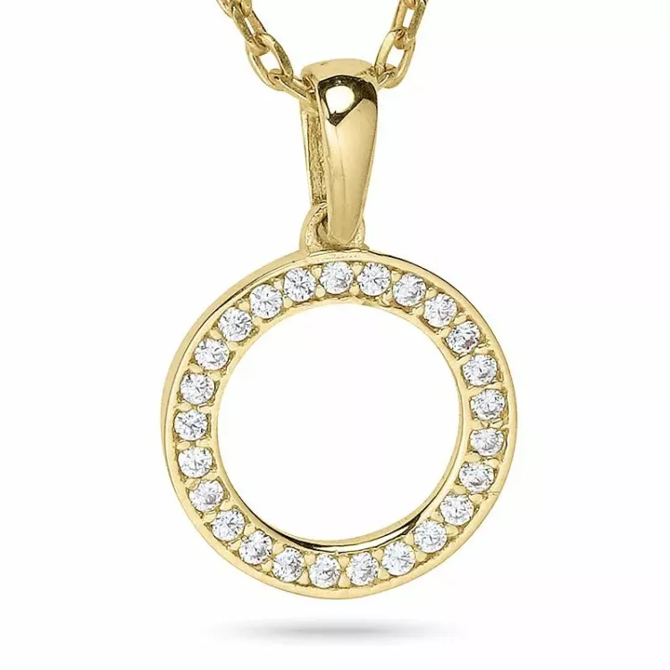 Runder halskette aus vergoldetem sterlingsilber und anhänger aus 9 karat gold