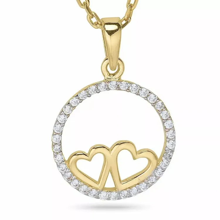 Runder herz halskette aus vergoldetem sterlingsilber und anhänger aus 9 karat gold