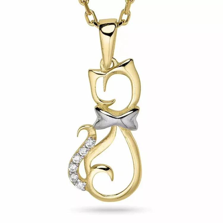 Katze halskette aus vergoldetem sterlingsilber und anhänger aus 9 karat gold