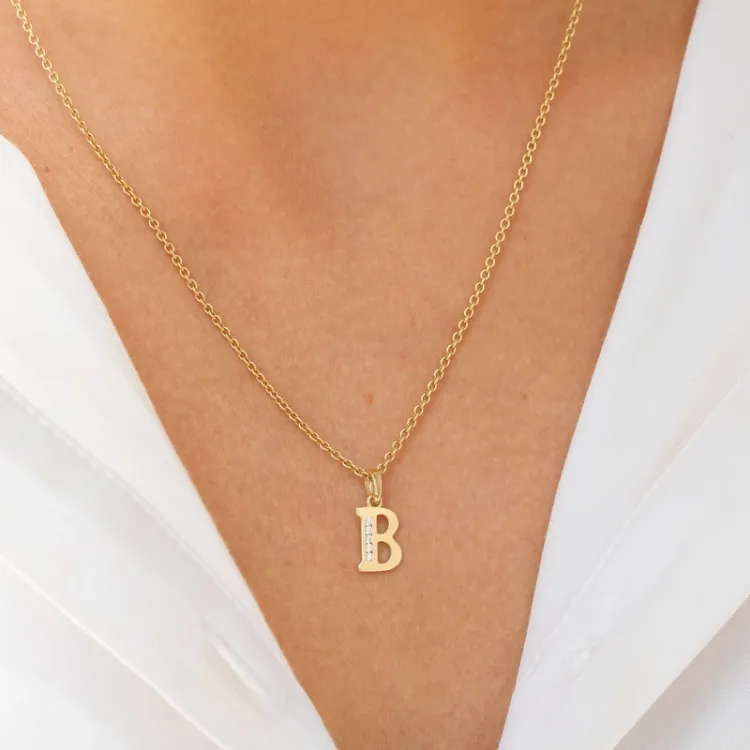 buchstab b Zirkon Anhänger aus 9 Karat Gold - My Letter