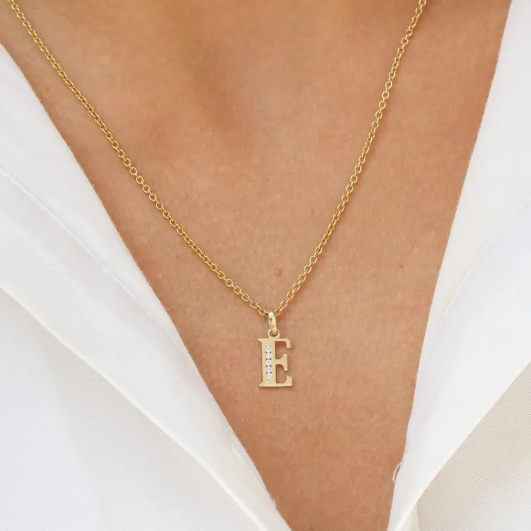 buchstab e Zirkon Anhänger aus 9 Karat Gold - My Letter