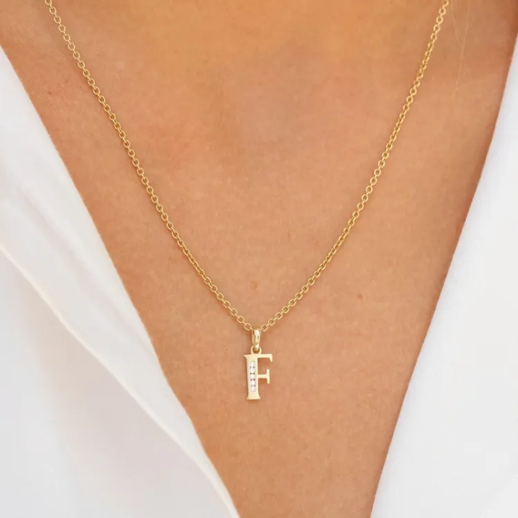 buchstab f Zirkon Anhänger aus 9 Karat Gold - My Letter