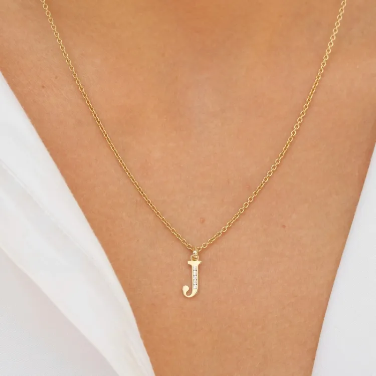 buchstab j Zirkon Anhänger aus 9 Karat Gold - My Letter
