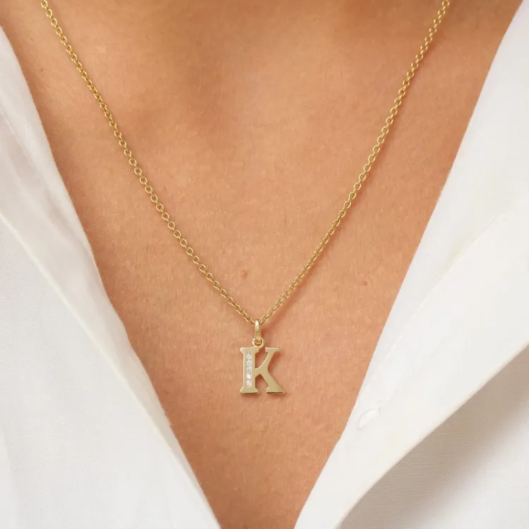 buchstab k Zirkon Anhänger aus 9 Karat Gold - My Letter