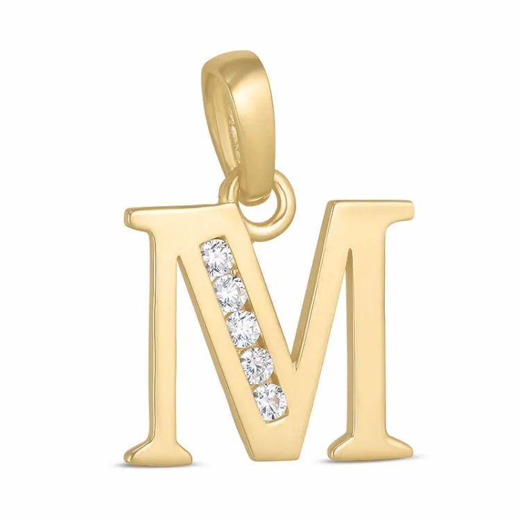 buchstab m Zirkon Anhänger aus 9 Karat Gold - My Letter