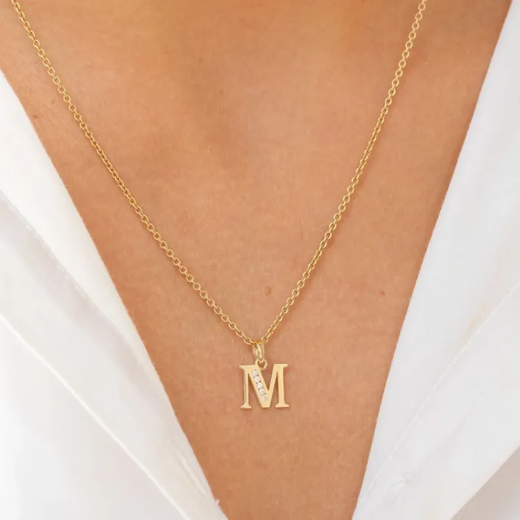 buchstab m Zirkon Anhänger aus 9 Karat Gold - My Letter