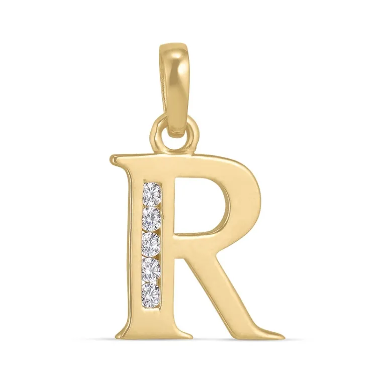 buchstab r Zirkon Anhänger aus 9 Karat Gold - My Letter