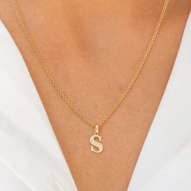 buchstab s Zirkon Anhänger aus 9 Karat Gold - My Letter