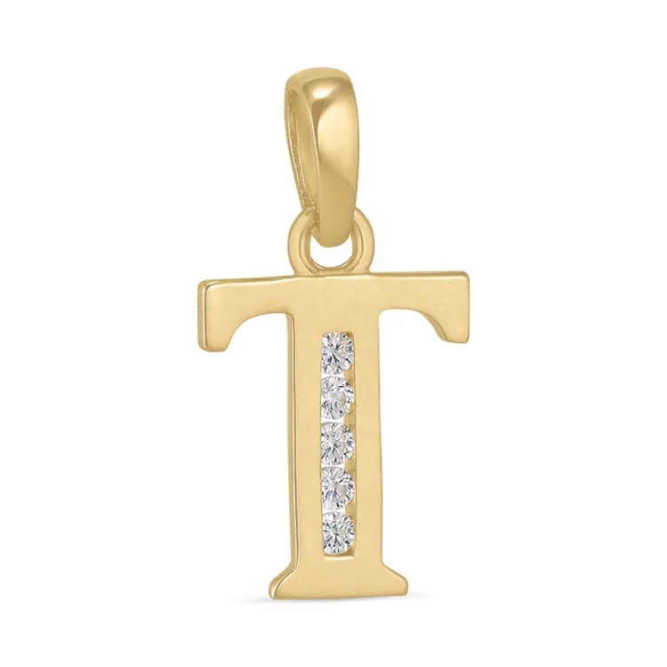 buchstab t Zirkon Anhänger aus 9 Karat Gold - My Letter
