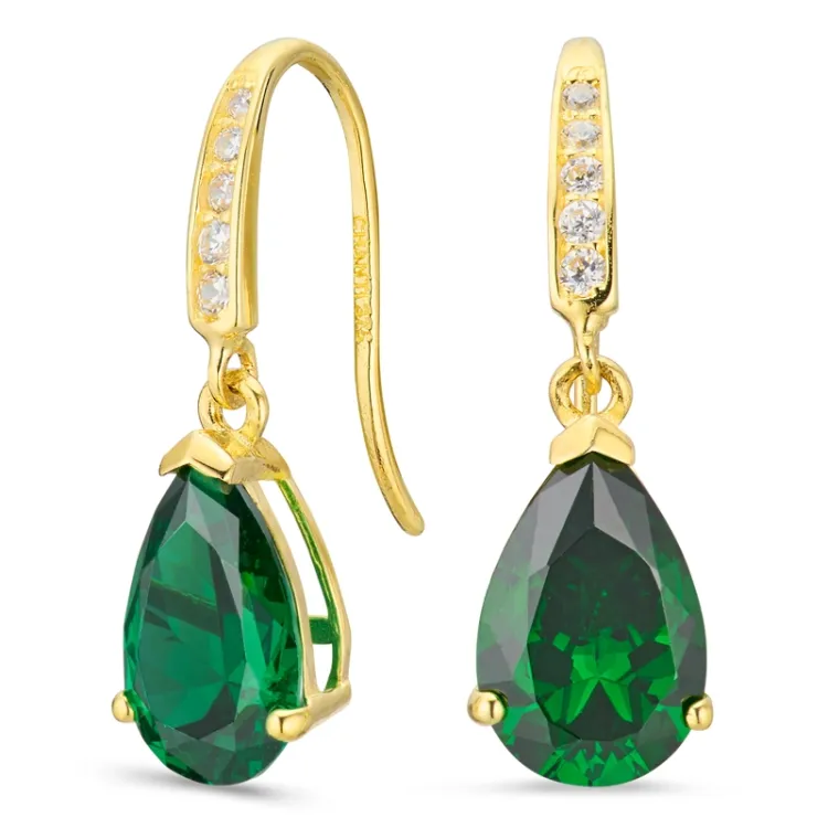 tropfenförmiger Ohrringe in 9 Karat Gold mit Synthetischer Smaragd und Zirkon - Gold Collection
