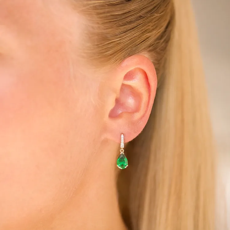 tropfenförmiger Ohrringe in 9 Karat Gold mit Synthetischer Smaragd und Zirkon - Gold Collection