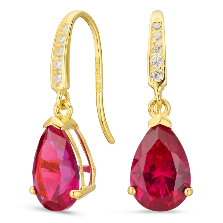 tropfenförmiger Ohrringe in 9 Karat Gold mit synthetische Rubin und Zirkon - Gold Collection