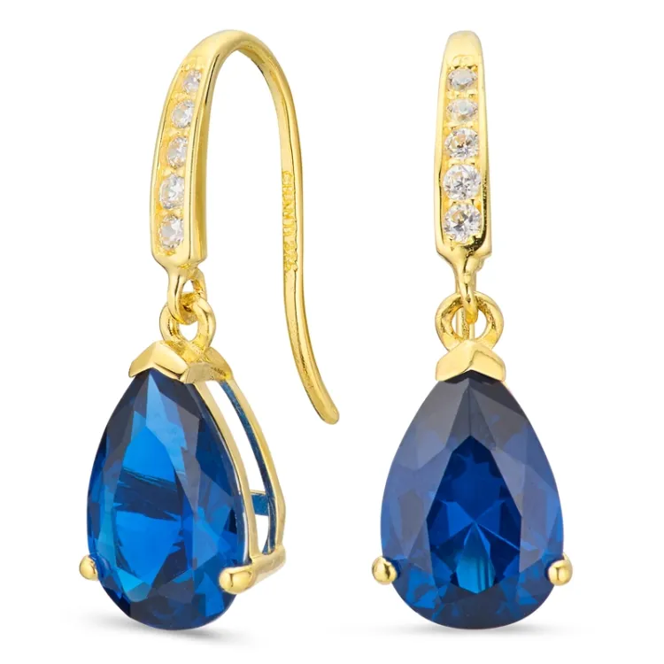 tropfenförmiger Ohrringe in 9 Karat Gold mit synthetische Saphir und Zirkon - Gold Collection