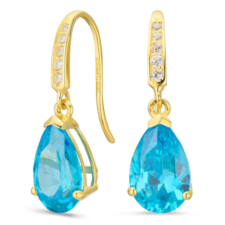 tropfenförmiger Ohrringe in 9 Karat Gold mit synthetische Topas und Zirkon - Gold Collection