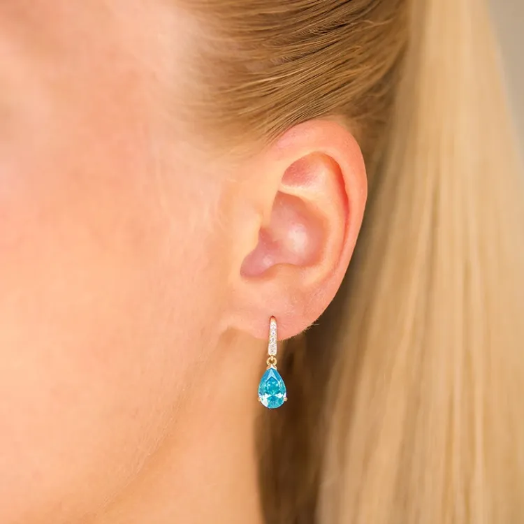 tropfenförmiger Ohrringe in 9 Karat Gold mit synthetische Topas und Zirkon - Gold Collection