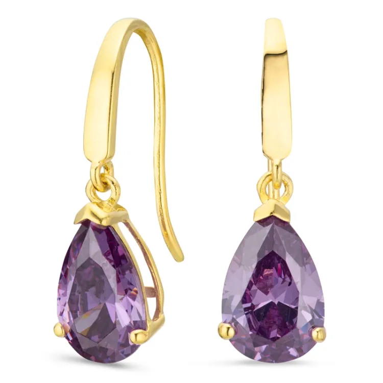 tropfenförmiger Ohrringe in 9 Karat Gold mit synthetisch Amethyst und Zirkon - Gold Collection