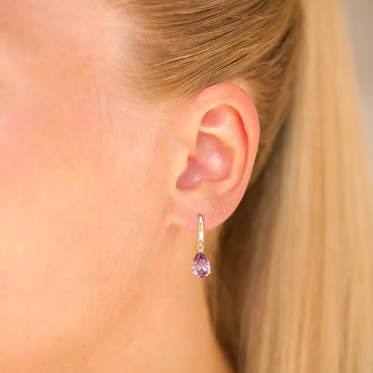 tropfenförmiger Ohrringe in 9 Karat Gold mit synthetisch Amethyst und Zirkon - Gold Collection