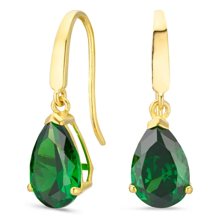 tropfenförmiger Ohrringe in 9 Karat Gold mit Synthetischer Smaragd und Zirkon - Gold Collection