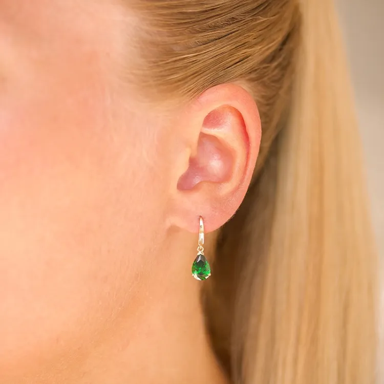 tropfenförmiger Ohrringe in 9 Karat Gold mit Synthetischer Smaragd und Zirkon - Gold Collection
