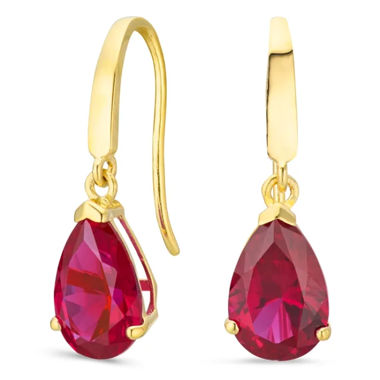 tropfenförmiger Ohrringe in 9 Karat Gold mit synthetische Rubin und Zirkon - Gold Collection