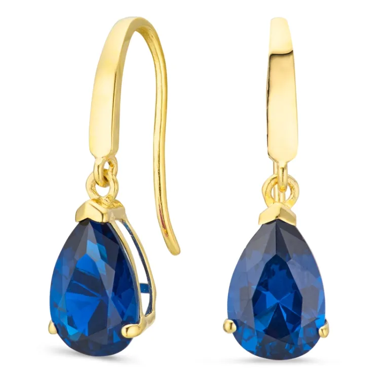 tropfenförmiger Ohrringe in 9 Karat Gold mit synthetische Saphir und Zirkon - Gold Collection