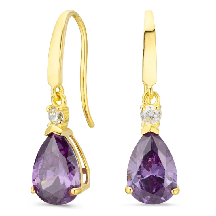 tropfenförmiger Ohrringe in 9 Karat Gold mit synthetisch Amethyst und Zirkon - Gold Collection