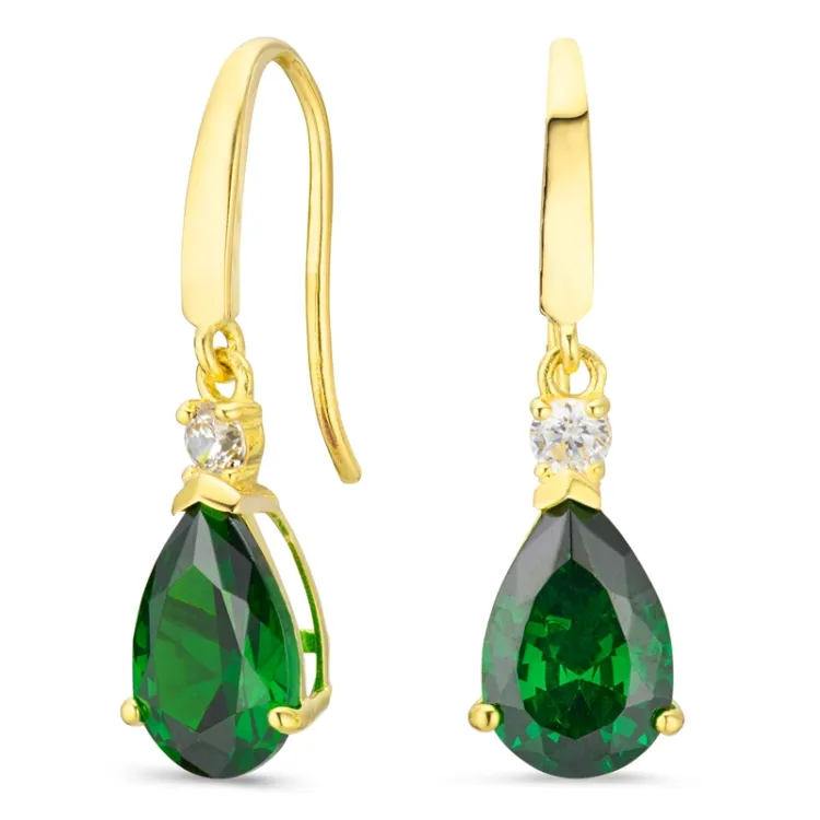 tropfenförmiger Ohrringe in 9 Karat Gold mit Synthetischer Smaragd und Zirkon - Gold Collection