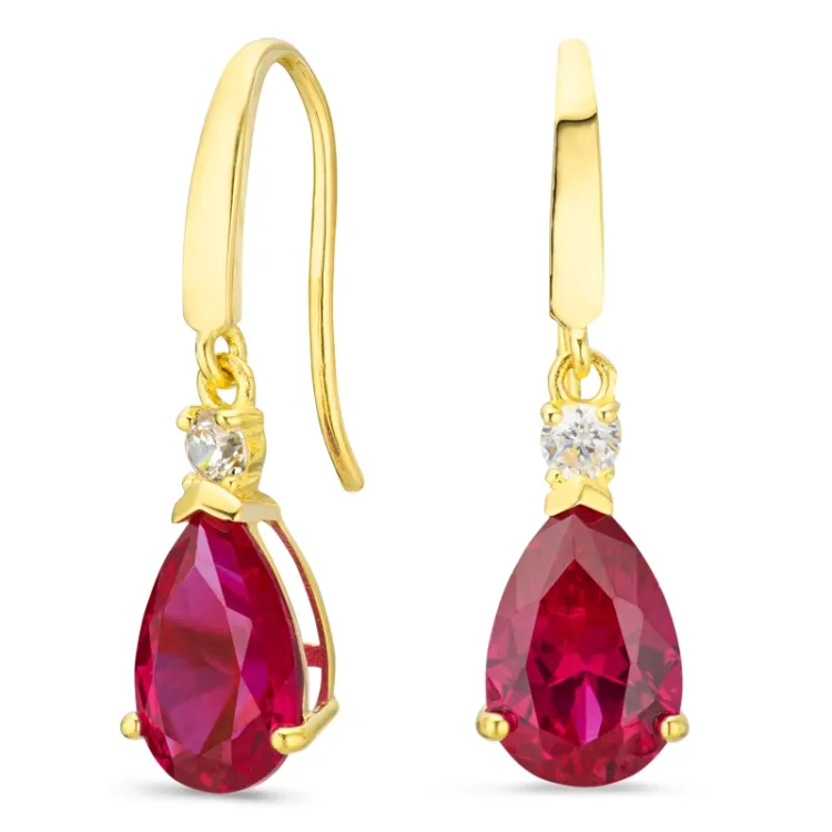 tropfenförmiger Ohrringe in 9 Karat Gold mit synthetische Rubin und Zirkon - Gold Collection