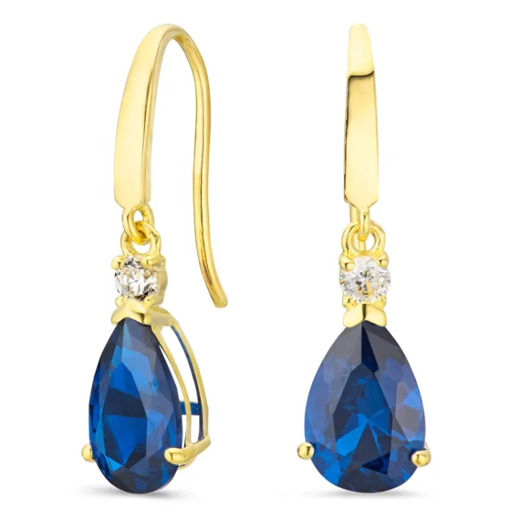 tropfenförmiger Ohrringe in 9 Karat Gold mit synthetische Saphir und Zirkon - Gold Collection