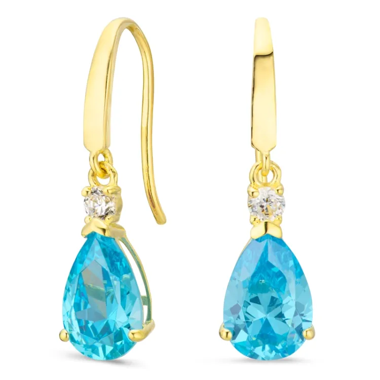 tropfenförmiger Ohrringe in 9 Karat Gold mit synthetische Topas und Zirkon - Gold Collection