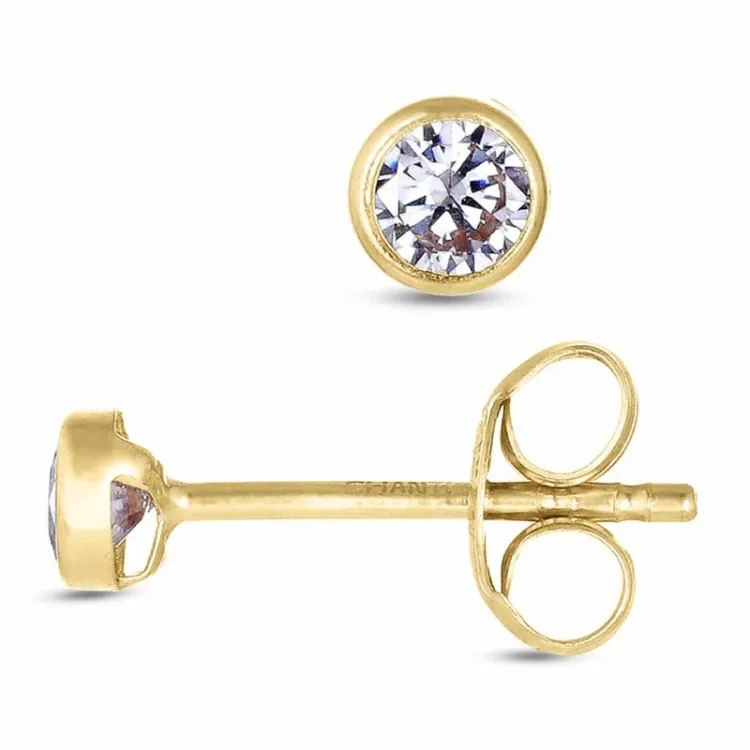 3 mm runden Ohrstecker in 9 Karat Gold mit Zirkon - Gold Collection