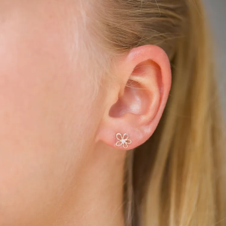 Blumen Ohrringe in 8 Karat Gold mit Zirkon - Gold Collection