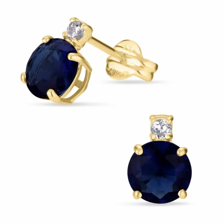 runden Ohrringe in 9 Karat Gold mit Zirkon und synthetische Saphir - Gold Collection