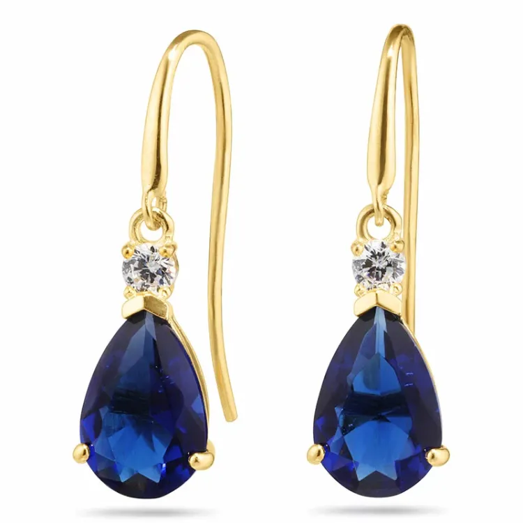 Tropfen dunkelblauem Ohrringe in 9 Karat Gold mit Zirkon und synthetische Saphir - Gold Collection