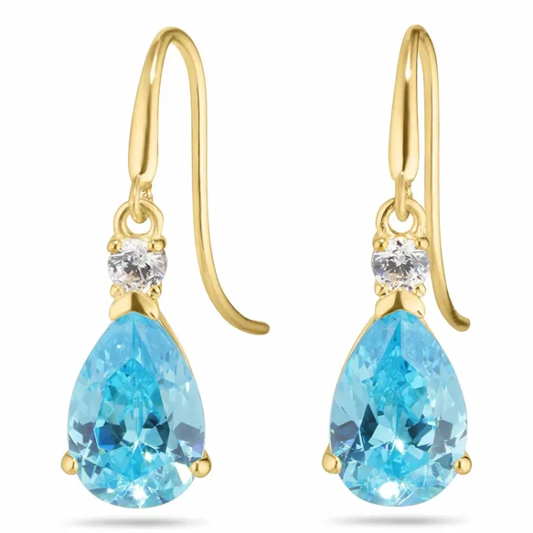 Tropfen blauem Ohrringe in 9 Karat Gold mit Zirkon und synthetische Topas - Gold Collection