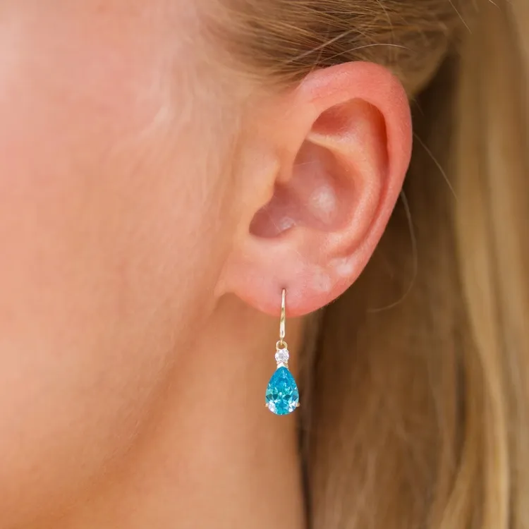 Tropfen blauem Ohrringe in 9 Karat Gold mit Zirkon und synthetische Topas - Gold Collection