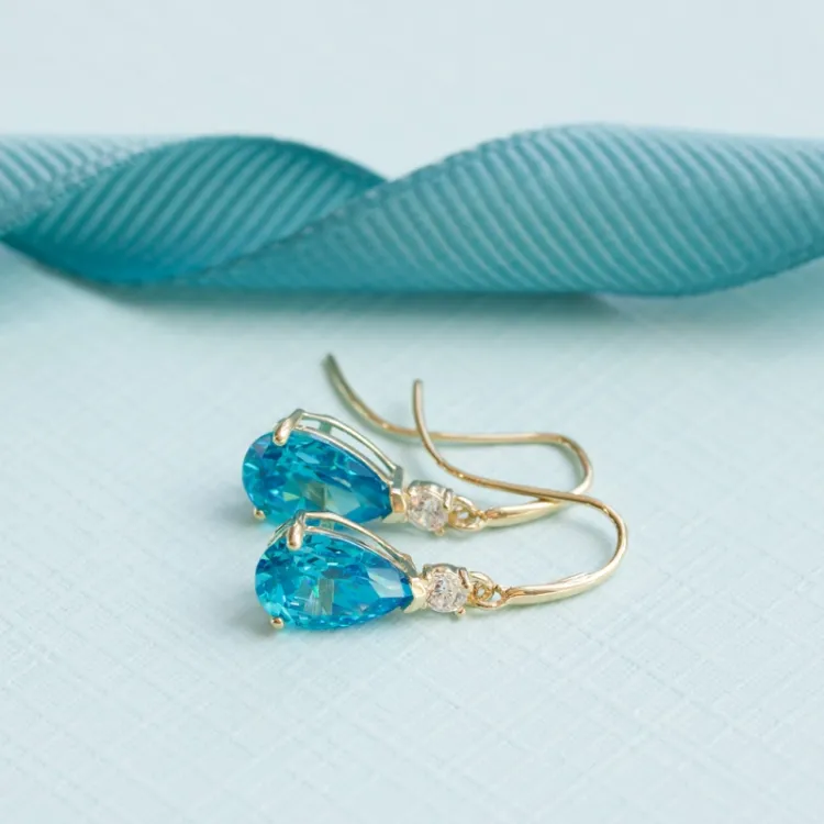 Tropfen blauem Ohrringe in 9 Karat Gold mit Zirkon und synthetische Topas - Gold Collection